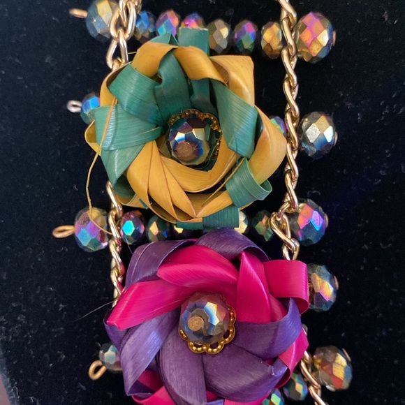 MEXICAN HANDCRAFTED JEWELRY SET FLORAL PALM LEAF MULTICOLOR NECKLACE & EARRINGS - Picture 4 of 17